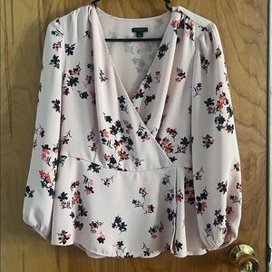 Ann Taylor Floral Blouse with Black and Pink Accents